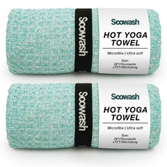 SOOWASH Non-Slip Waffle Hot Yoga Mat Towel 2 Pack with Super-Absorbent Soft Suede Microfiber for Bikram Pilates and Yoga Mats Sweat Absorbent Non-Slip for Hot Yoga Pilates and Workout 28" x72" Teal