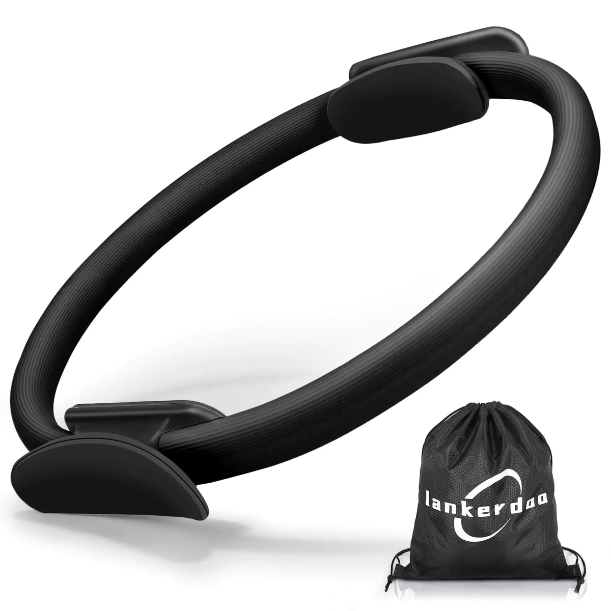 LANKERDOO Pilates Ring Fitness Circle 14" Yoga Rings Magic Circle with Dual Padded Handles for Toning Arms Thighs/Legs & Core，Home Exercise Equipment ﻿ (Black)