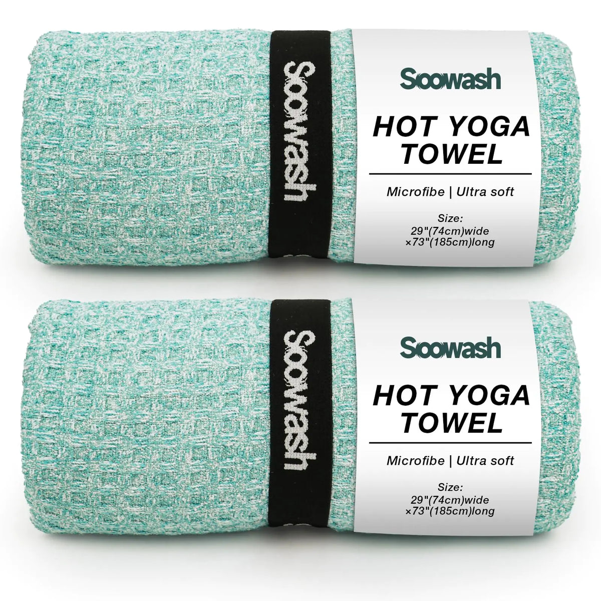 SOOWASH Non-Slip Waffle Hot Yoga Mat Towel 2 Pack with Super-Absorbent Soft Suede Microfiber for Bikram Pilates and Yoga Mats Sweat Absorbent Non-Slip for Hot Yoga Pilates and Workout 28" x72" Teal